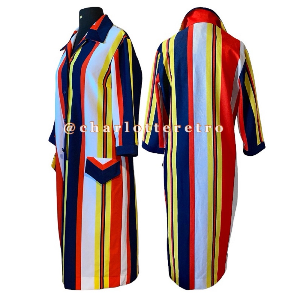 60s vtg Striped Poly Knit Dress